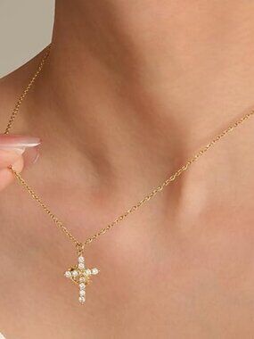 Easter Cross Necklace 14K Gold Dainty Faith Pendant Gift Teen Women